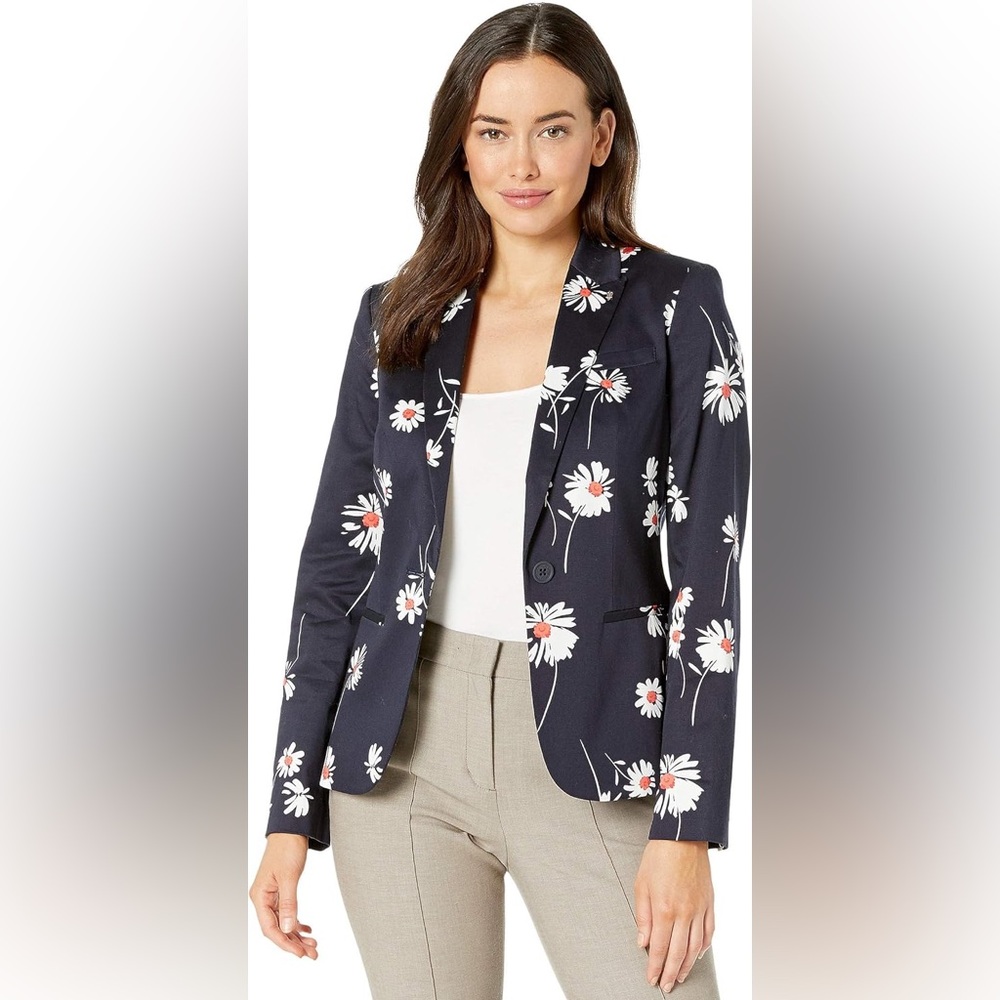 Floral Blazer with White and Red Accents